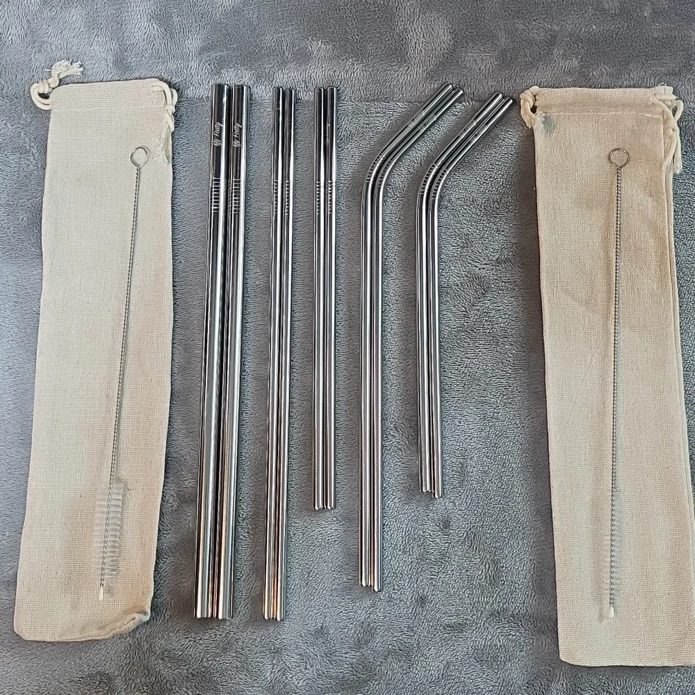 Stainless Steel Straw Set 14 Pc Hiking Camping‎ Reusable